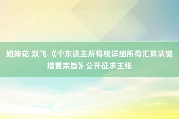 姐妹花 双飞 《个东谈主所得税详细所得汇算清缴措置宗旨》公开征求主张